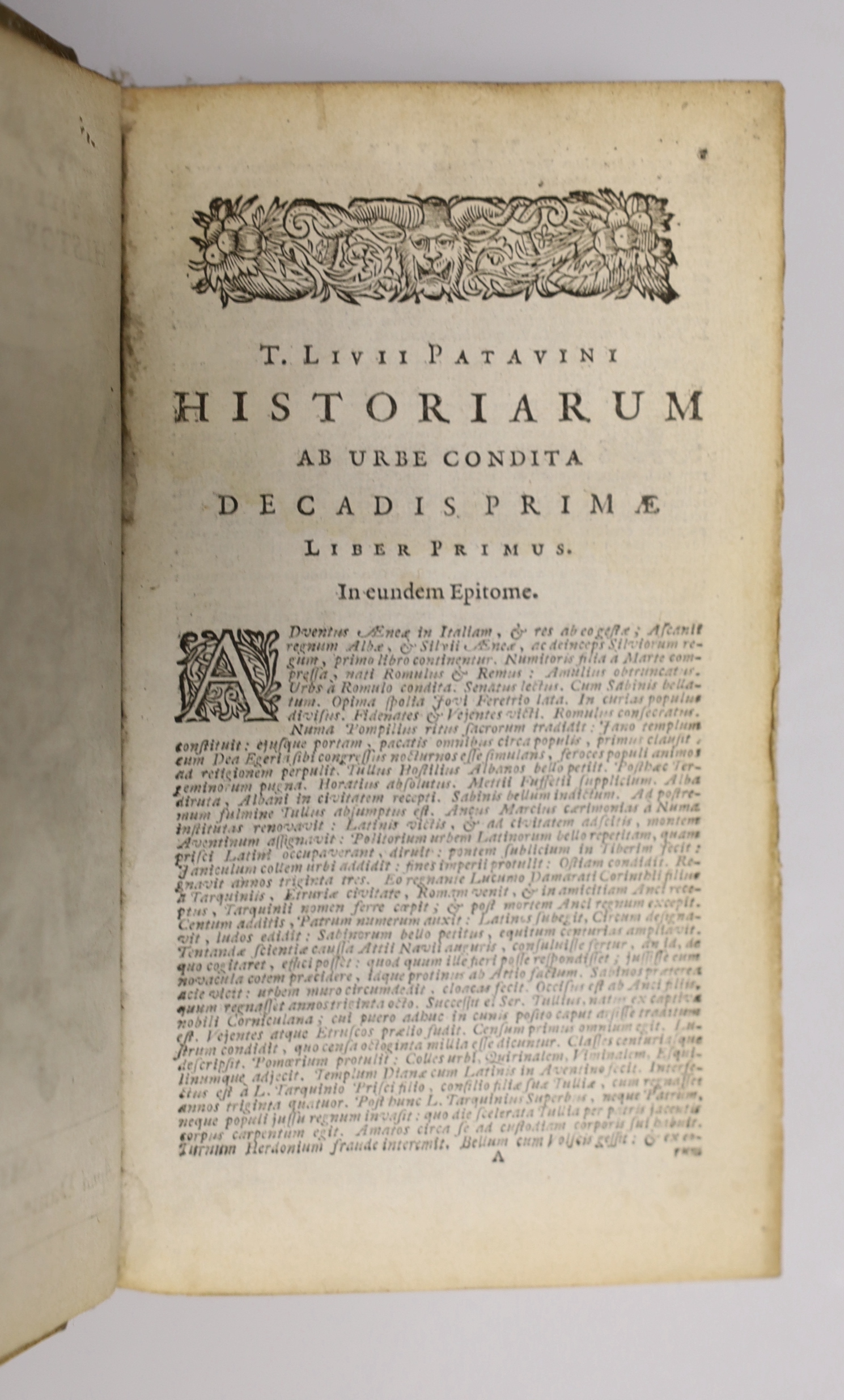 Livy, Titus - Titi Livii Historiarum Quod Extat, Ex Recensione IF Gronovii, 16mo, contemporary vellum, engraved title, Latin text in two columns, 788 pp. (complete), Danielem Elzevirium, Amsterdam, 1678